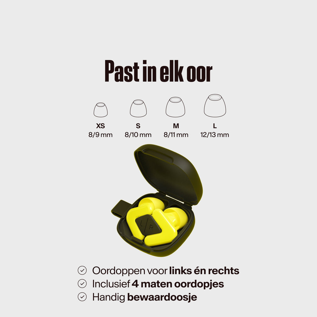 Alpine Tune in doos met verschillende maten eartips in neon-yellow #color_neon-yellow #lang_nl